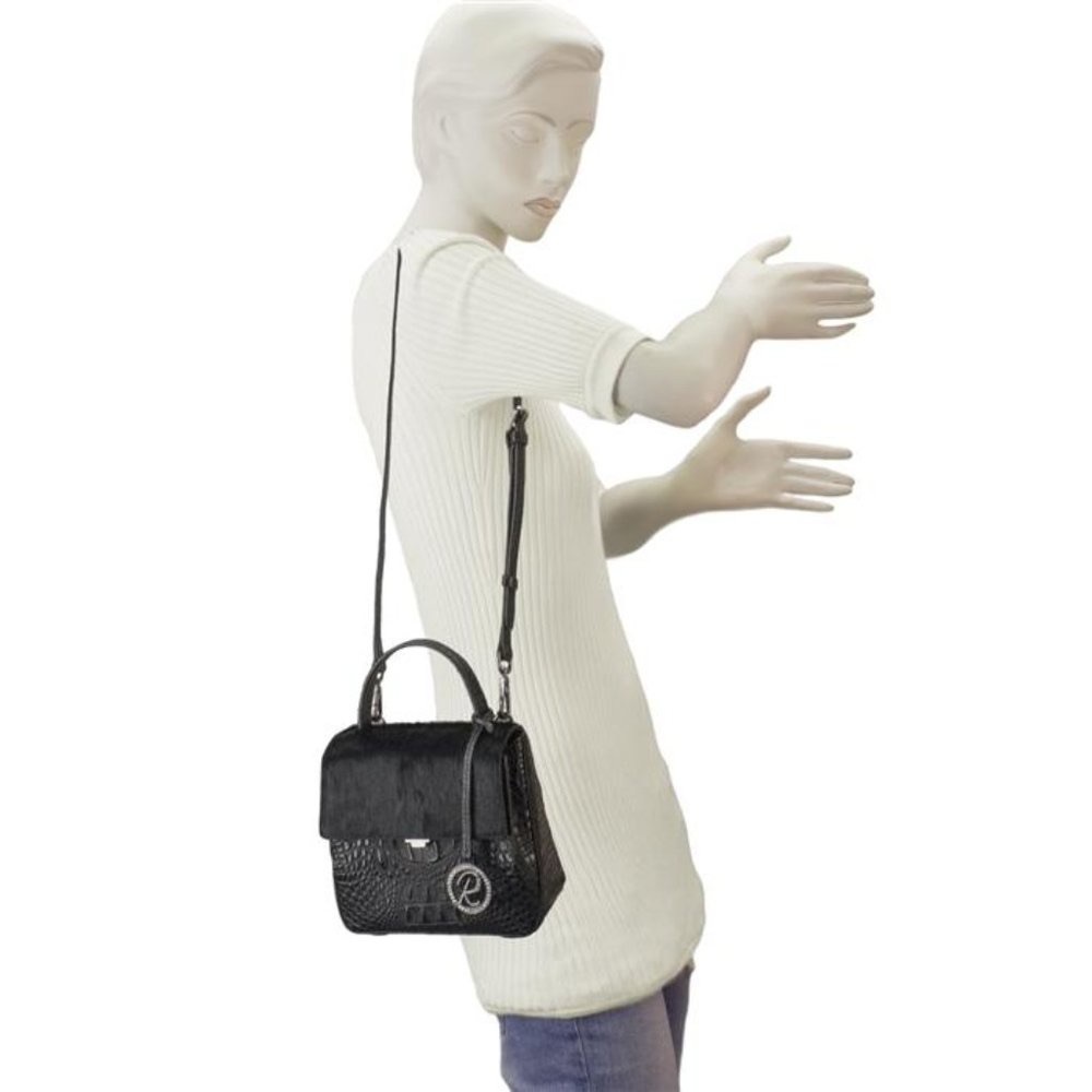 Raviani Black Genuine Leather Mini Satchel